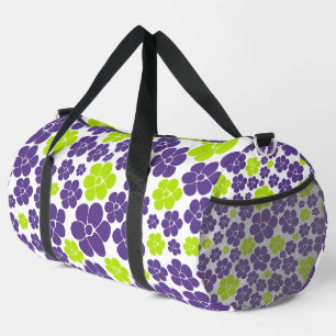Flower Pattern in Lime Green and Purple Duffle Bag
