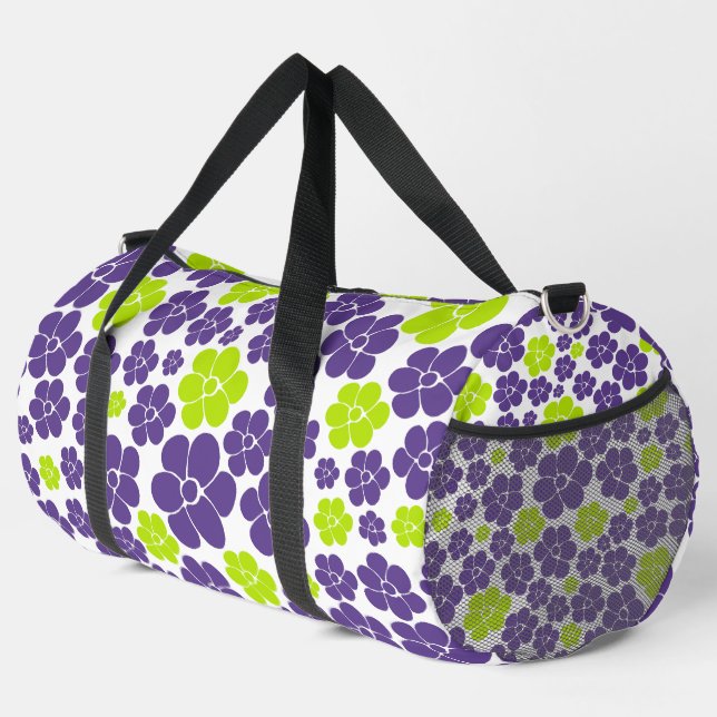 Flower Pattern in Lime Green and Purple Duffle Bag (Right Corner)