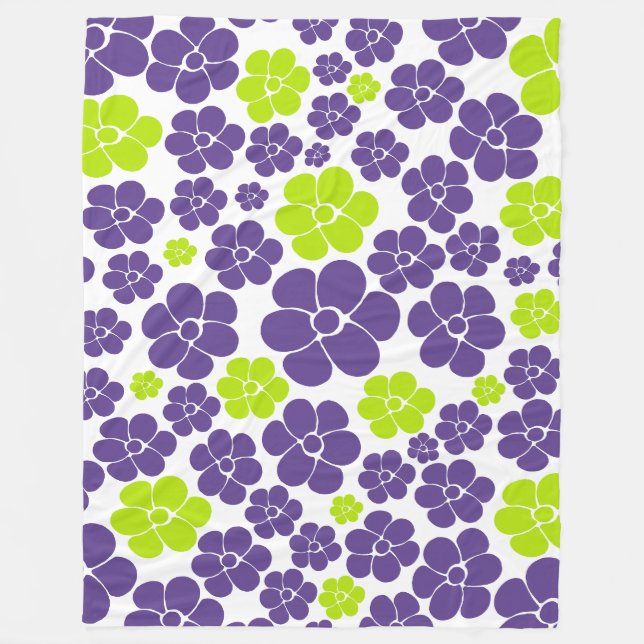 Flower Pattern in Lime Green and Purple Fleece Blanket (Front)