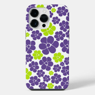 Flower Pattern in Lime Green and Purple iPhone 14 Pro Max Case