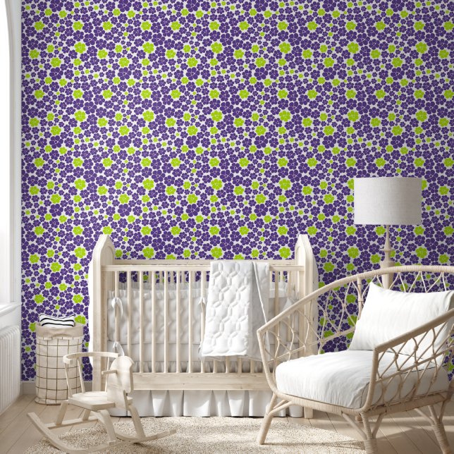 Flower Pattern in Lime Green and Purple Wallpaper (Kids)