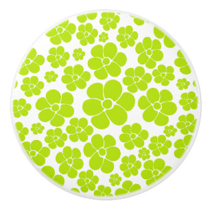Flower Pattern in Lime Green and White Ceramic Knob