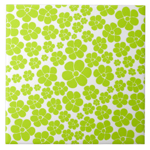 Flower Pattern in Lime Green and White Ceramic Tile