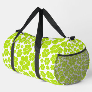 Flower Pattern in Lime Green and White  Duffle Bag