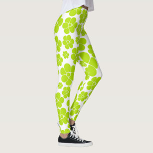 Flower Pattern in Lime Green and White  Leggings