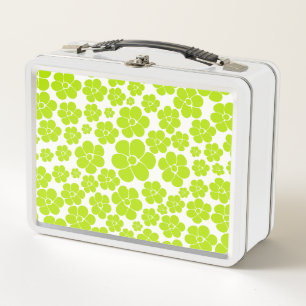 Flower Pattern in Lime Green and White  Metal Lunch Box