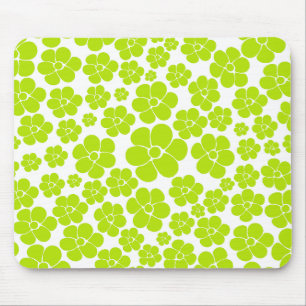 Flower Pattern in Lime Green and White  Mouse Pad