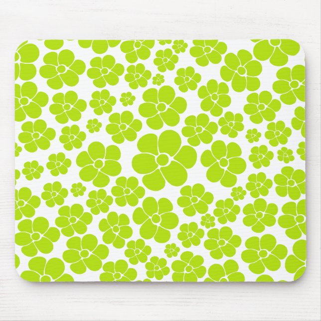 Flower Pattern in Lime Green and White  Mouse Pad (Front)