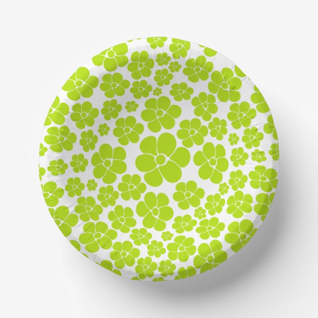Flower Pattern in Lime Green and White  Paper Plate (Front)