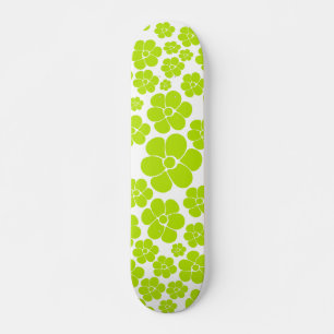 Flower Pattern in Lime Green and White Skateboard