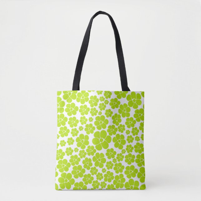 Flower Pattern in Lime Green and White  Tote Bag (Front)