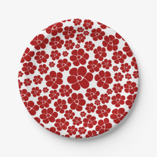 Flower Pattern in Red and White Paper Plate