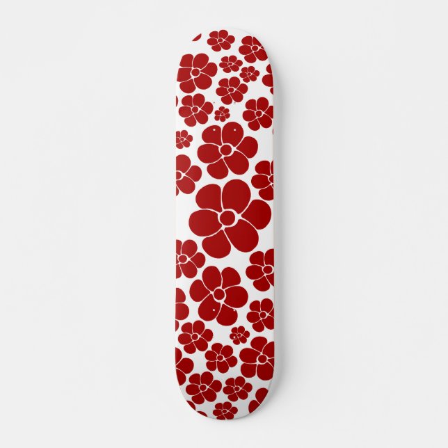 Flower Pattern in Red and White Skateboard (Front)