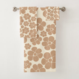 Flower Pattern in Tan and Cream Bath Towel Set