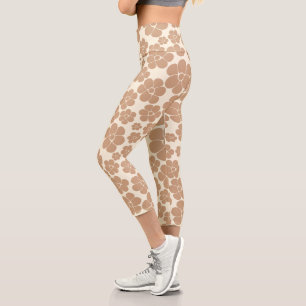 Flower Pattern in Tan and Cream Capri Leggings