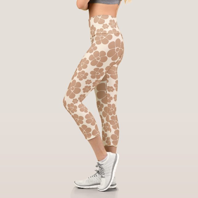 Flower Pattern in Tan and Cream Capri Leggings (Left)