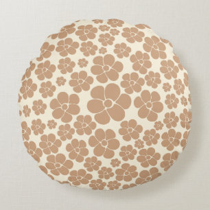 Flower Pattern in Tan and Cream Round Cushion