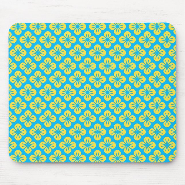 Flower Pattern in Yellow and Turquoise Mouse Pad (Front)