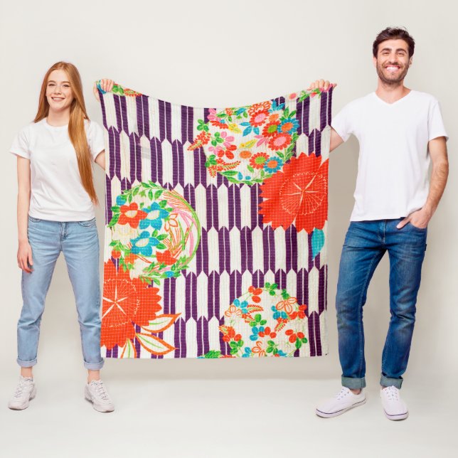 Flower Pattern, Japanese Design Fleece Blanket (In Situ)