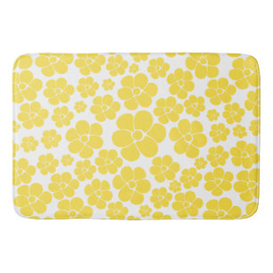 Flower Pattern - Lemon Yellow and White Bath Mat
