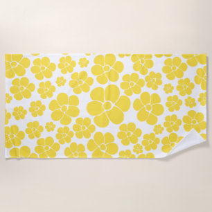 Flower Pattern - Lemon Yellow and White  Beach Towel