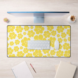 Flower Pattern - Lemon Yellow and White  Desk Mat