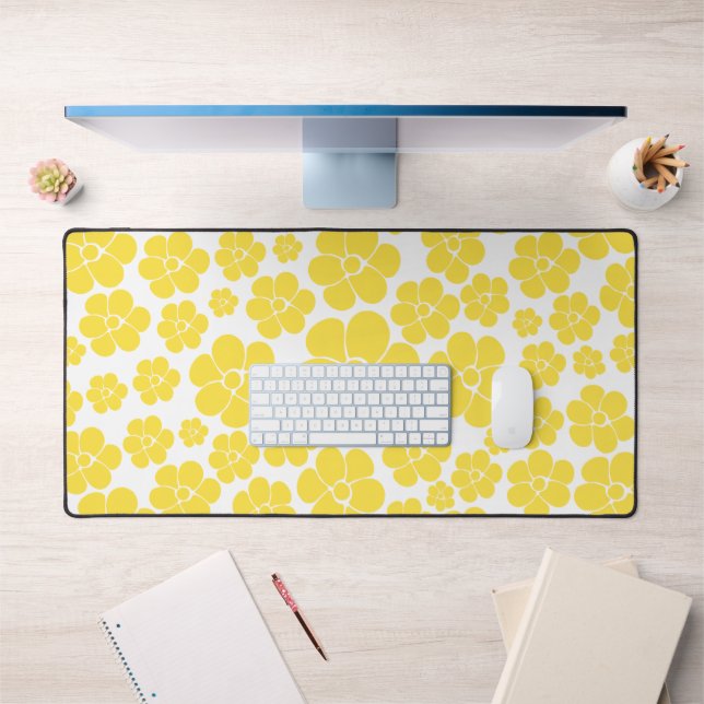 Flower Pattern - Lemon Yellow and White  Desk Mat (Office 1)