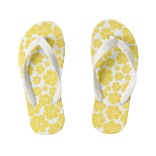 Flower Pattern - Lemon Yellow and White  Kid's Thongs
