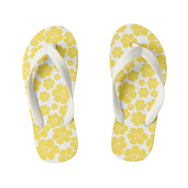 Flower Pattern - Lemon Yellow and White  Kid's Thongs (Footbed)