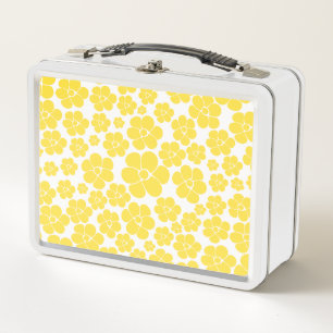 Flower Pattern - Lemon Yellow and White Metal Lunch Box