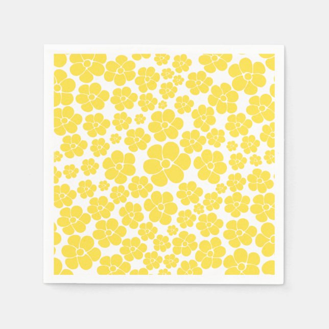 Flower Pattern - Lemon Yellow and White Napkin (Front)