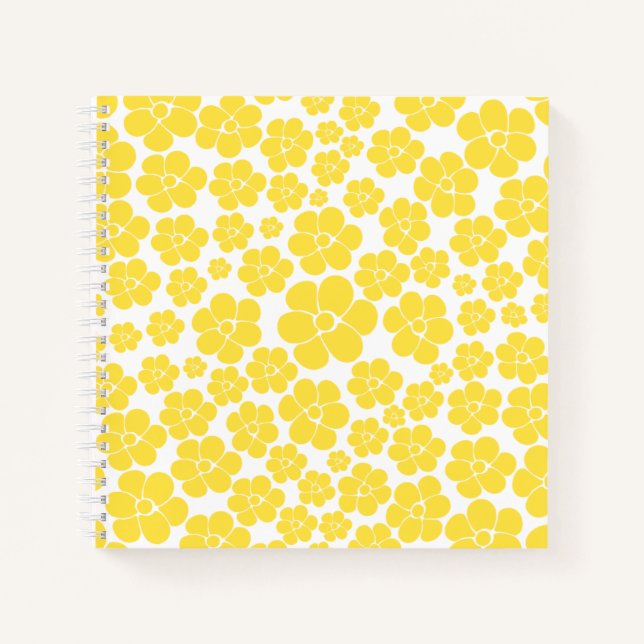 Flower Pattern - Lemon Yellow and White Notebook (Front)