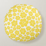 Flower Pattern - Lemon Yellow and White Round Cushion<br><div class="desc">Flower Pattern - Lemon Yellow and White</div>