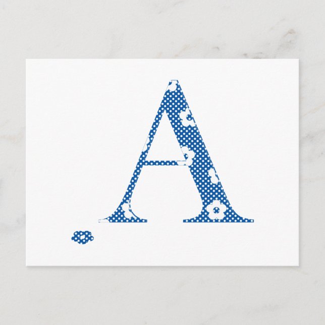 Flower Pattern Letter A(blue) Postcard (Front)