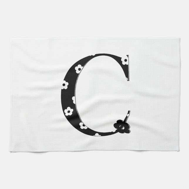 Flower Pattern Letter C Tea Towel (Horizontal)