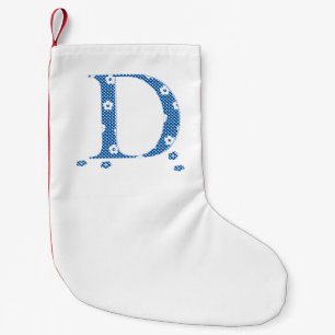 Flower Pattern Letter D(blue) Small Christmas Stocking