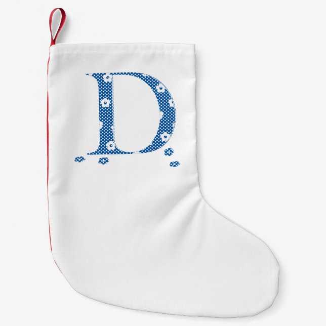 Flower Pattern Letter D(blue) Small Christmas Stocking (Front)