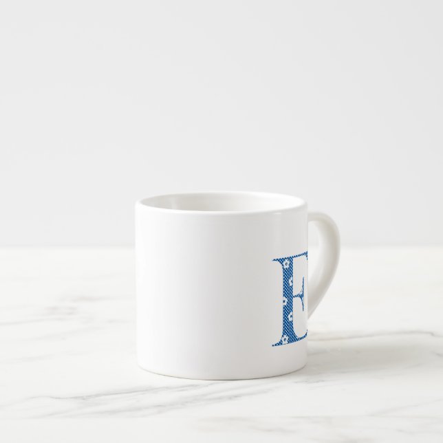 Flower Pattern Letter E(blue) Espresso Cup (Front Right)