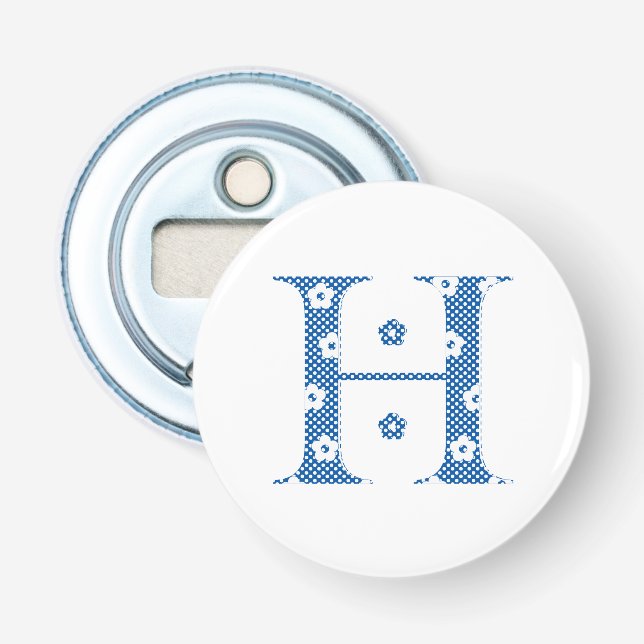 Flower Pattern Letter H (blue) Bottle Opener (Front)