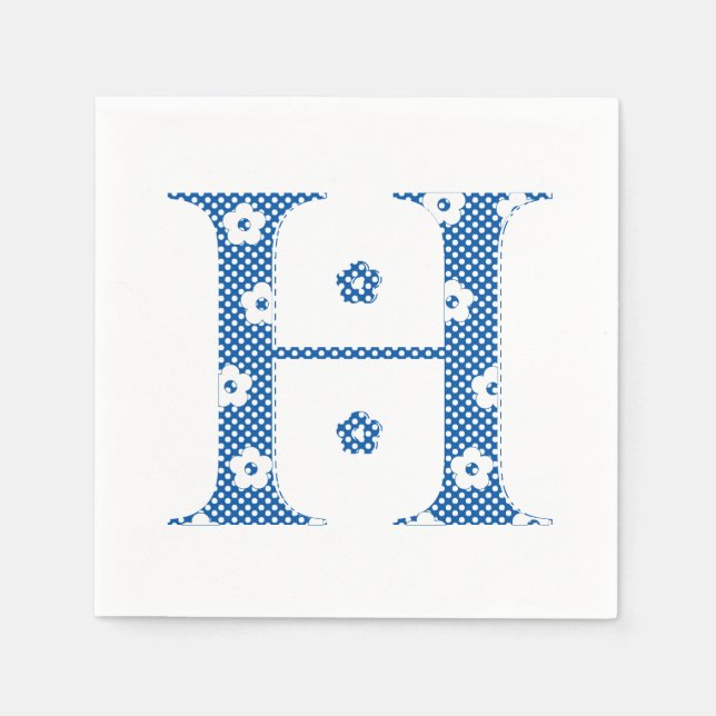 Flower Pattern Letter H (blue) Napkin (Front)