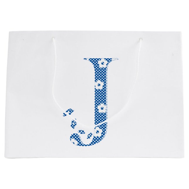 Flower Pattern Letter J (blue) Large Gift Bag (Front)
