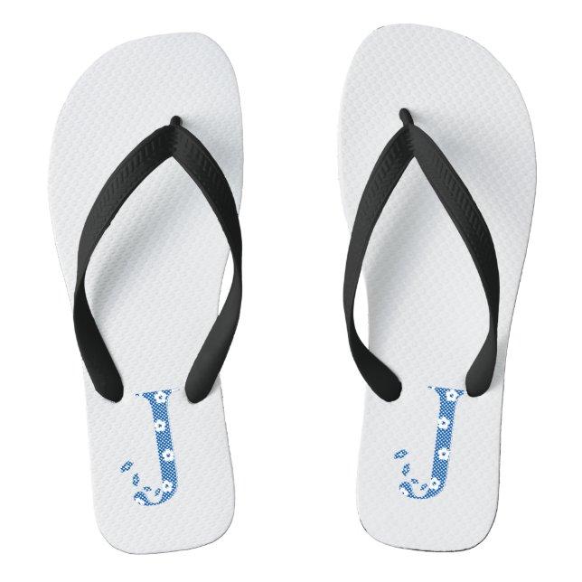 Flower Pattern Letter J (blue) Thongs (Footbed)
