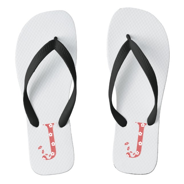Flower Pattern Letter J (red) Thongs (Footbed)
