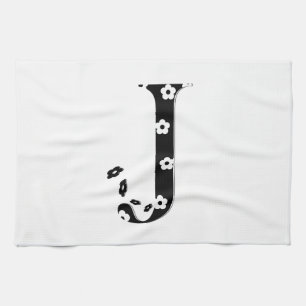 Flower Pattern Letter J Tea Towel