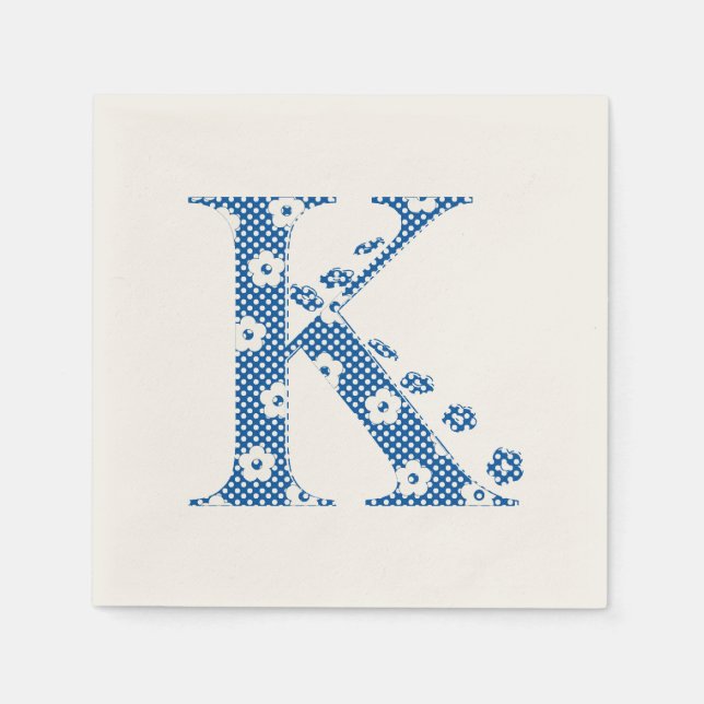Flower Pattern Letter K(blue) Napkin (Front)