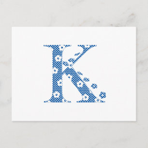 Flower Pattern Letter K(blue) Postcard