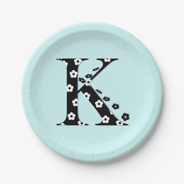 Flower Pattern Letter K Paper Plate (Front)