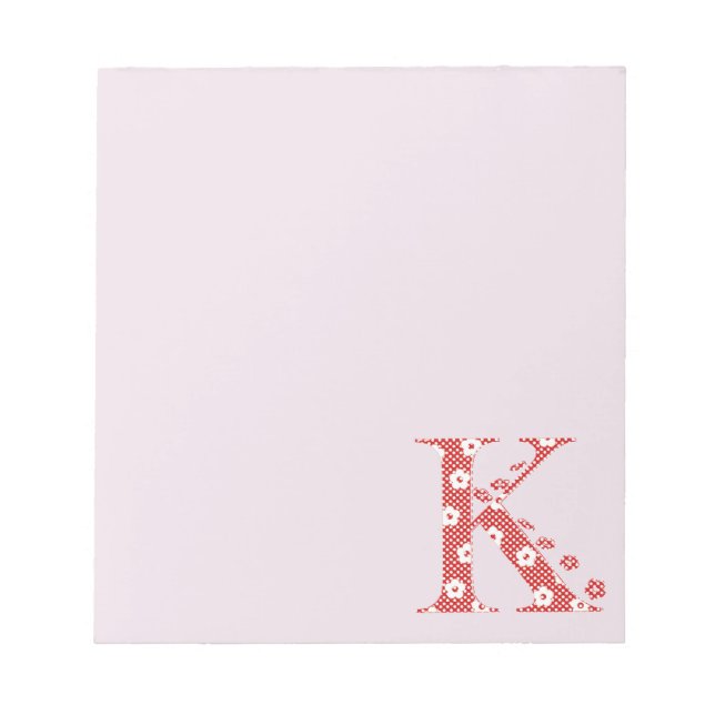 Flower Pattern Letter K(red) Notepad (Front)