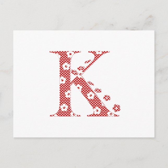 Flower Pattern Letter K(red) Postcard (Front)