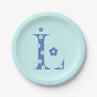 Flower Pattern Letter L(blue) Paper Plate